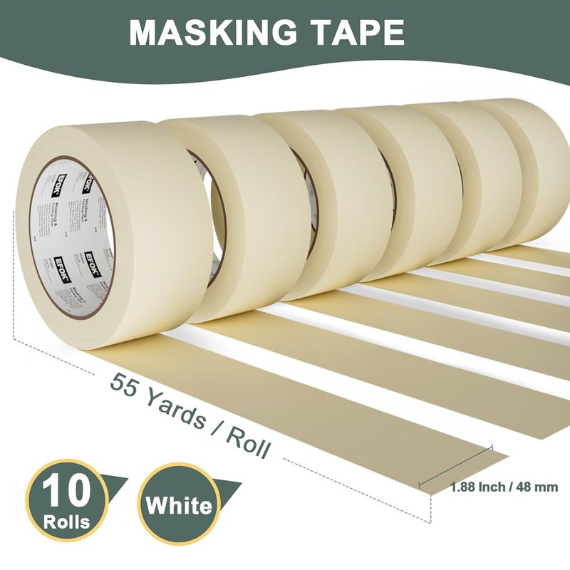 EFOK 10 Pack Masking Tape 2 Inch Wide Bulk, 2026 Upgrade White Painters Tape Anti-UV General Purpose, 1.88 Inch × 55 Yards Total 550 Yards - Image 4